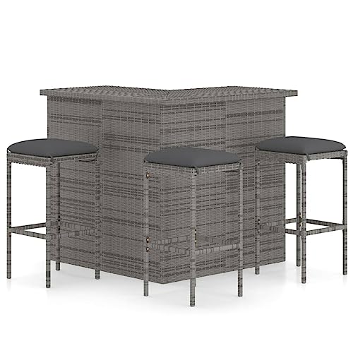 4-TLG. Gartenbar-Set mit Kissen Poly Rattan Grau Gartenmöbel, Gartenmöbel-Sets von KLYEON