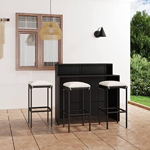4-TLG. Gartenbar-Set mit Kissen Schwarz Gartenmöbel, Gartenmöbel-Sets von KLYEON