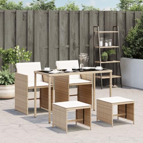 5-TLG. Garten-Essgruppe mit Kissen Beige Poly Rattan Gartenmöbel, Gartenmöbel-Sets von KLYEON