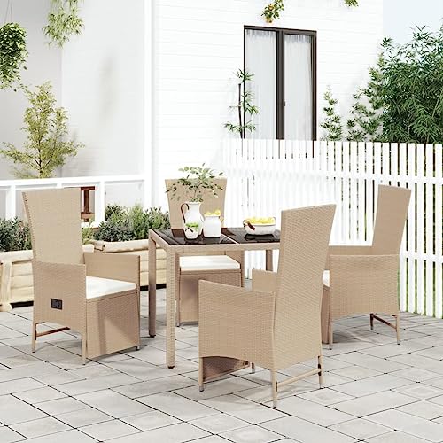 5-TLG. Garten-Essgruppe mit Kissen Beige Poly Rattan Gartenmöbel, Gartenmöbel-Sets 5-TLG. Garten-Essgruppe mit Kissen Beige Poly Rattan Gartenmöbel, Gartenmöbel-Sets von KLYEON