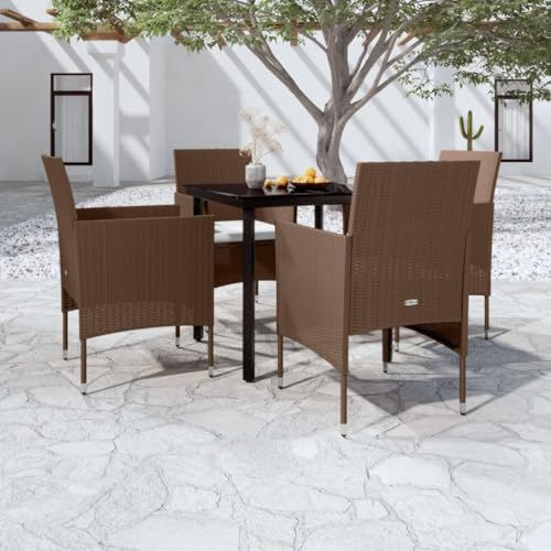 5-TLG. Garten-Essgruppe mit Kissen Braun und Schwarz Gartenmöbel, Gartenmöbel-Sets 5-TLG. Garten-Essgruppe mit Kissen Braun und Schwarz Gartenmöbel, Gartenmöbel-Sets von KLYEON