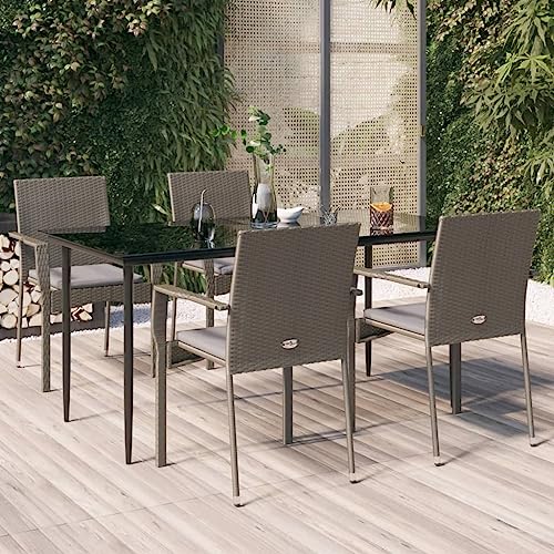 5-TLG. Garten-Essgruppe mit Kissen Schwarz und Grau Poly Rattan Gartenmöbel, Gartenmöbel-Sets 5-TLG. Garten-Essgruppe mit Kissen Schwarz und Grau Poly Rattan Gartenmöbel, Gartenmöbel-Sets von KLYEON