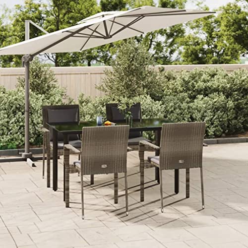 5-TLG. Garten-Essgruppe mit Kissen Schwarz und Grau Poly Rattan Gartenmöbel, Gartenmöbel-Sets von KLYEON