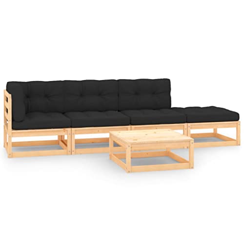 5-TLG. Garten-Lounge-Set mit Kissen Massivholz Kiefer Gartenmöbel, Gartenmöbel-Sets von KLYEON