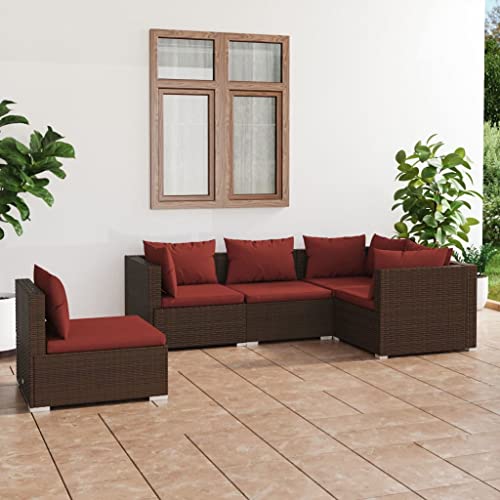 5-TLG. Garten-Lounge-Set mit Kissen Poly Rattan Braun Gartenmöbel, Gartenmöbel-Sets 5-TLG. Garten-Lounge-Set mit Kissen Poly Rattan Braun Gartenmöbel, Gartenmöbel-Sets von KLYEON
