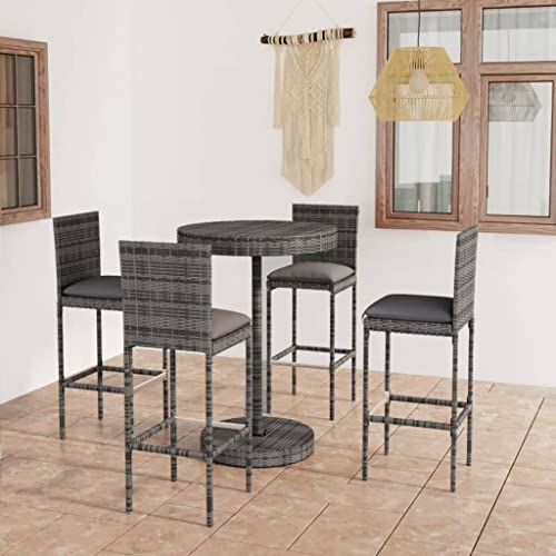 5-TLG. Gartenbar-Set mit Kissen Poly Rattan Grau,GartentischSet mit Bartisch und Hockern Entspannte Stunden im Freien genießen Gartenmöbel 5-TLG. Gartenbar-Set mit Kissen Poly Rattan Grau,GartentischSet mit Bartisch und Hockern Entspannte Stunden im Freien genießen Gartenmöbel von KLYEON