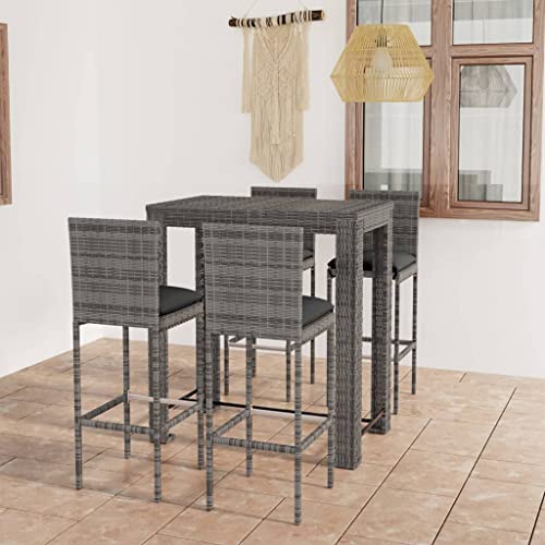 5-TLG. Gartenbar-Set mit Kissen Poly Rattan Grau,Komfortables GartentischSet mit Barhockern aus PERattan Perfekt für entspannte Stunden im Freien Gartenmöbel 5-TLG. Gartenbar-Set mit Kissen Poly Rattan Grau,Komfortables GartentischSet mit Barhockern aus PERattan Perfekt für entspannte Stunden im Freien Gartenmöbel von KLYEON