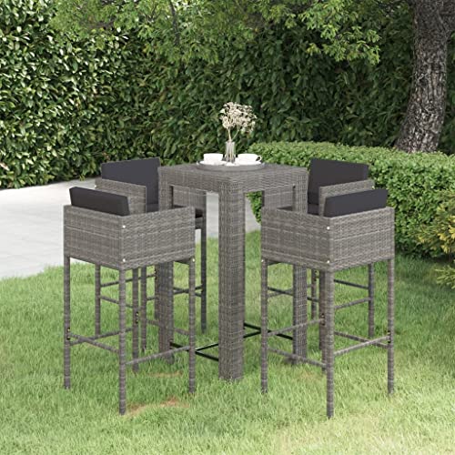 5-TLG. Gartenbar-Set mit Kissen Poly Rattan Grau Gartenmöbel, Gartenmöbel-Sets von KLYEON