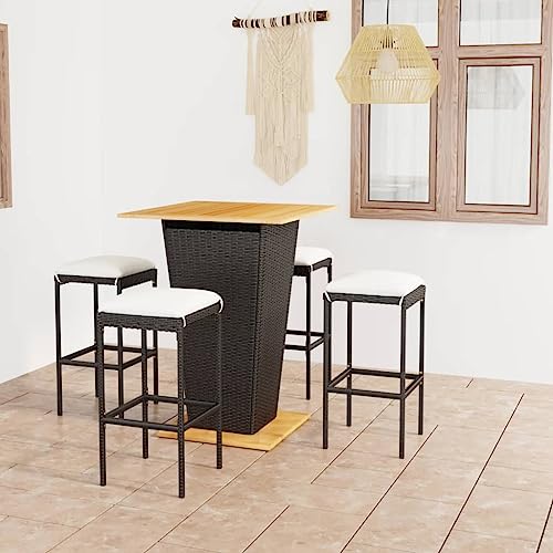 5-TLG. Gartenbar-Set mit Kissen Poly Rattan Schwarz Gartenmöbel, Gartenmöbel-Sets von KLYEON