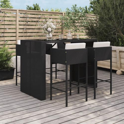 5-TLG. Gartenbar-Set mit Kissen Schwarz Poly Rattan Gartenmöbel, Gartenmöbel-Sets von KLYEON