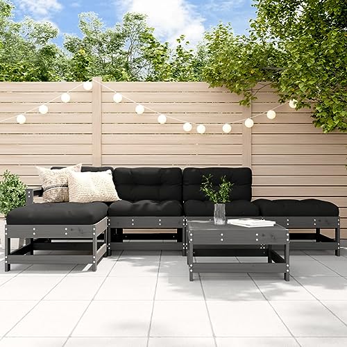 6-TLG. Garten-Lounge-Set mit Kissen Grau Massivholz Gartenmöbel, Gartenmöbel-Sets 6-TLG. Garten-Lounge-Set mit Kissen Grau Massivholz Gartenmöbel, Gartenmöbel-Sets von KLYEON