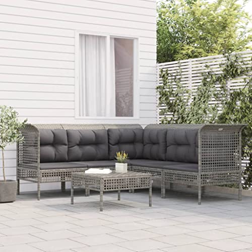 6-TLG. Garten-Lounge-Set mit Kissen Grau Poly Rattan Gartenmöbel, Gartenmöbel-Sets 6-TLG. Garten-Lounge-Set mit Kissen Grau Poly Rattan Gartenmöbel, Gartenmöbel-Sets von KLYEON