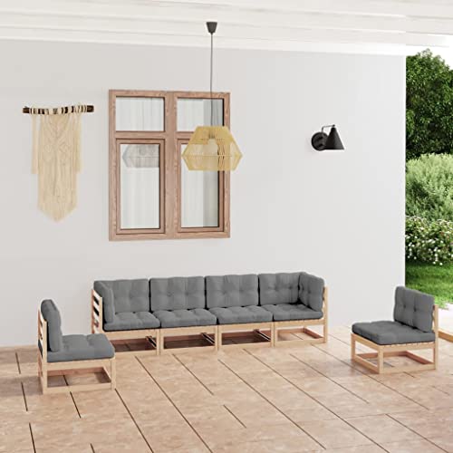 6-TLG. Garten-Lounge-Set mit Kissen Kiefer Massivholz Gartenmöbel, Gartenmöbel-Sets von KLYEON