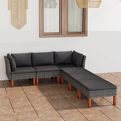 6-TLG. Garten-Lounge-Set mit Kissen Poly Rattan Grau,Komfortables GartenLoungeSet aus witterungsbeständigem PERattan für Entspannung und Geselligkeit Gartenmöbel von KLYEON