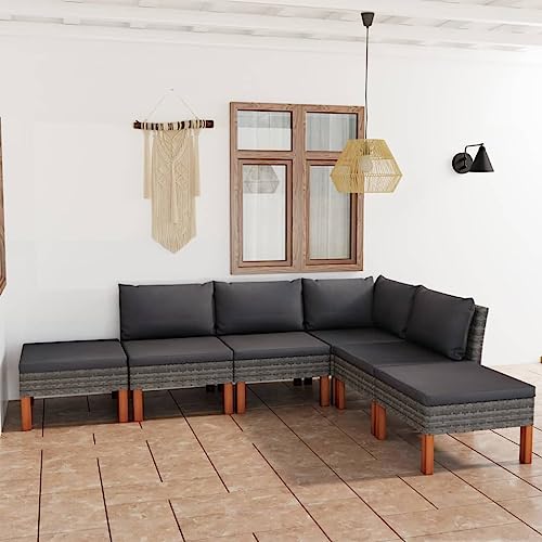 6-TLG. Garten-Lounge-Set mit Kissen Poly Rattan Grau Gartenmöbel, Gartenmöbel-Sets 6-TLG. Garten-Lounge-Set mit Kissen Poly Rattan Grau Gartenmöbel, Gartenmöbel-Sets von KLYEON