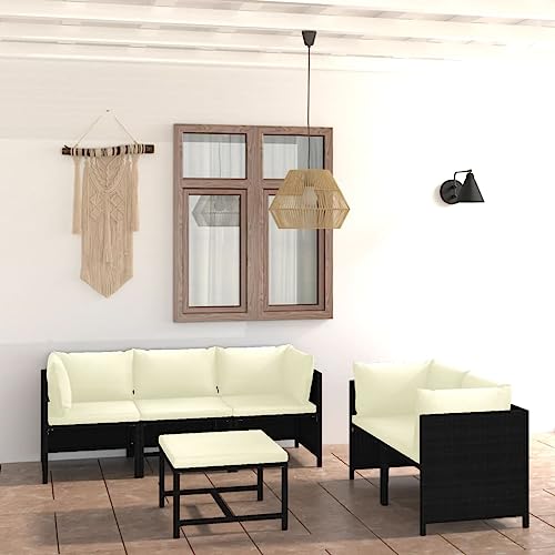 6-TLG. Garten-Lounge-Set mit Kissen Poly Rattan Schwarz Gartenmöbel, Gartenmöbel-Sets 6-TLG. Garten-Lounge-Set mit Kissen Poly Rattan Schwarz Gartenmöbel, Gartenmöbel-Sets von KLYEON