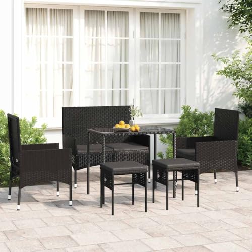 6-TLG. Garten-Lounge-Set mit Kissen Schwarz Poly Rattan Gartenmöbel, Gartenmöbel-Sets 6-TLG. Garten-Lounge-Set mit Kissen Schwarz Poly Rattan Gartenmöbel, Gartenmöbel-Sets von KLYEON