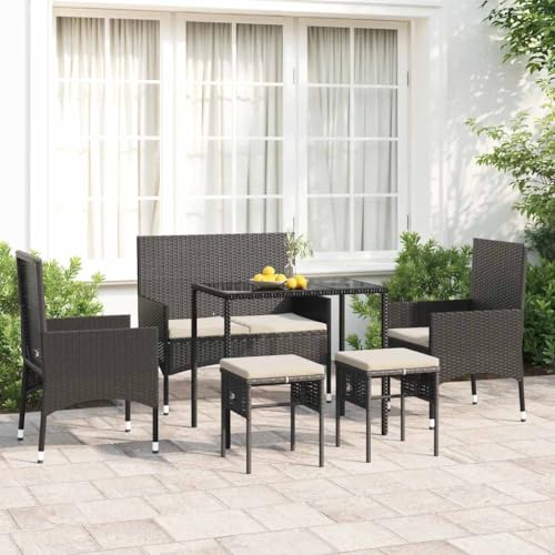 6-TLG. Garten-Lounge-Set mit Kissen Schwarz Poly Rattan Gartenmöbel, Gartenmöbel-Sets 6-TLG. Garten-Lounge-Set mit Kissen Schwarz Poly Rattan Gartenmöbel, Gartenmöbel-Sets von KLYEON