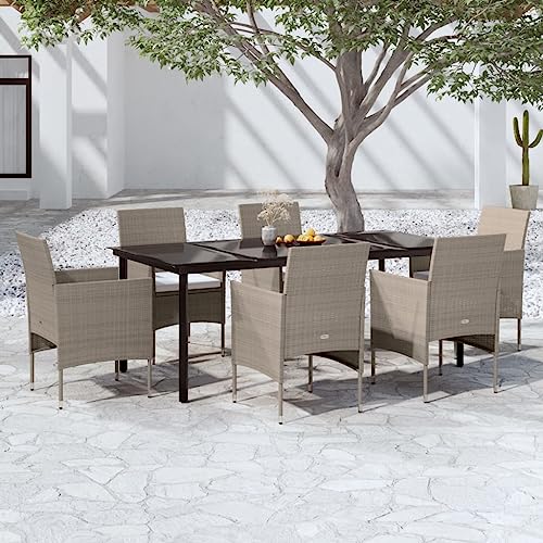 7-TLG. Garten-Essgruppe mit Kissen Beige und Schwarz Gartenmöbel, Gartenmöbel-Sets 7-TLG. Garten-Essgruppe mit Kissen Beige und Schwarz Gartenmöbel, Gartenmöbel-Sets von KLYEON