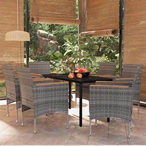 7-TLG. Garten-Essgruppe mit Kissen Grau und Schwarz Gartenmöbel, Gartenmöbel-Sets von KLYEON