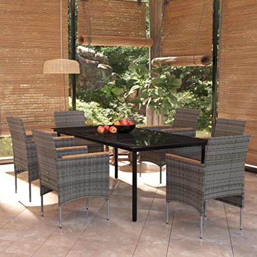 7-TLG. Garten-Essgruppe mit Kissen Grau und Schwarz Gartenmöbel, Gartenmöbel-Sets 7-TLG. Garten-Essgruppe mit Kissen Grau und Schwarz Gartenmöbel, Gartenmöbel-Sets von KLYEON