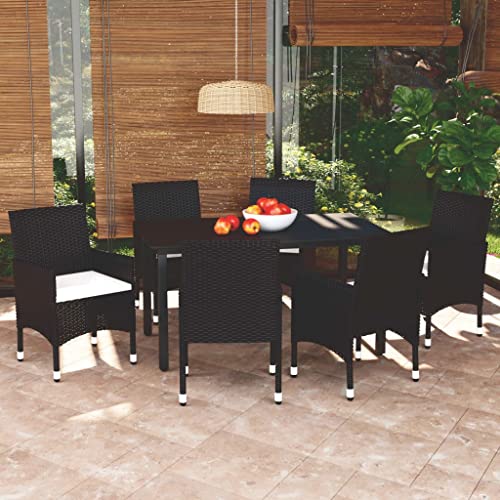 7-TLG. Garten-Essgruppe mit Kissen Poly Rattan Schwarz Gartenmöbel, Gartenmöbel-Sets 7-TLG. Garten-Essgruppe mit Kissen Poly Rattan Schwarz Gartenmöbel, Gartenmöbel-Sets von KLYEON
