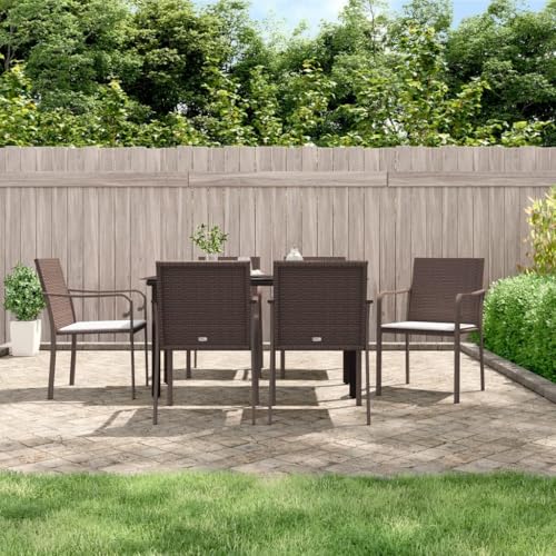 7-TLG. Garten-Essgruppe mit Kissen Poly Rattan und Stahl Gartenmöbel, Gartenmöbel-Sets von KLYEON