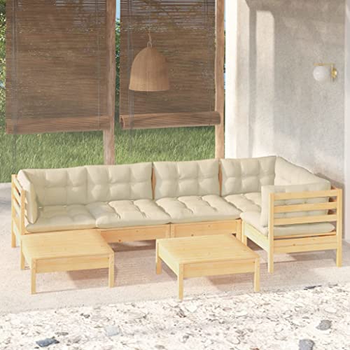 7-TLG. Garten-Lounge-Set mit Creme Kissen Massivholz Kiefer Gartenmöbel, Gartenmöbel-Sets 7-TLG. Garten-Lounge-Set mit Creme Kissen Massivholz Kiefer Gartenmöbel, Gartenmöbel-Sets von KLYEON
