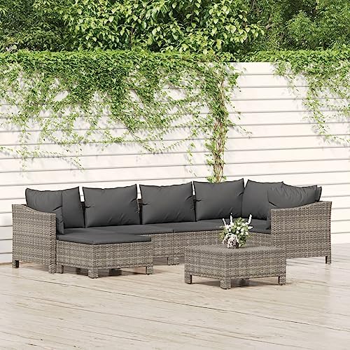 7-TLG. Garten-Lounge-Set mit Kissen Grau Poly Rattan Gartenmöbel, Gartenmöbel-Sets von KLYEON