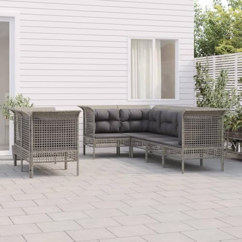 7-TLG. Garten-Lounge-Set mit Kissen Grau Poly Rattan Gartenmöbel, Gartenmöbel-Sets 7-TLG. Garten-Lounge-Set mit Kissen Grau Poly Rattan Gartenmöbel, Gartenmöbel-Sets von KLYEON