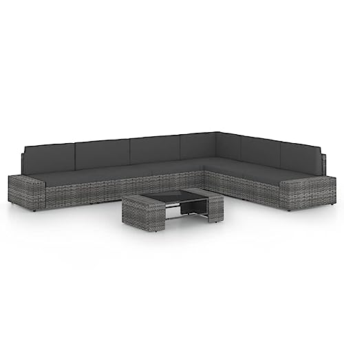 7-TLG. Garten-Lounge-Set mit Kissen Grau Poly Rattan Gartenmöbel, Gartenmöbel-Sets 7-TLG. Garten-Lounge-Set mit Kissen Grau Poly Rattan Gartenmöbel, Gartenmöbel-Sets von KLYEON