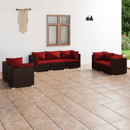 7-TLG. Garten-Lounge-Set mit Kissen Poly Rattan Braun Gartenmöbel, Gartenmöbel-Sets 7-TLG. Garten-Lounge-Set mit Kissen Poly Rattan Braun Gartenmöbel, Gartenmöbel-Sets von KLYEON
