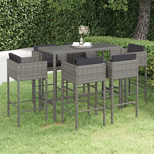 7-TLG. Gartenbar-Set mit Kissen Poly Rattan Grau Gartenmöbel, Gartenmöbel-Sets von KLYEON