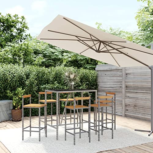 7-tlg. Gartenbar-Set Grau Poly Rattan & Massivholz Akazie,Wetterfestes GartenbarSet aus Poly Rattan Bequemer Bartisch mit 6 Stühlen für Garten, Terrasse oder jeden anderen Außenbereich Gartenmöbel 7-tlg. Gartenbar-Set Grau Poly Rattan & Massivholz Akazie,Wetterfestes GartenbarSet aus Poly Rattan Bequemer Bartisch mit 6 Stühlen für Garten, Terrasse oder jeden anderen Außenbereich Gartenmöbel von KLYEON
