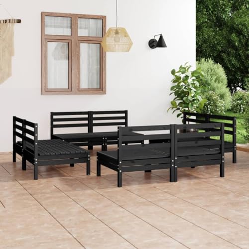 8-TLG. Garten-Lounge-Set Schwarz Massivholz Kiefer Gartenmöbel, Gartenmöbel-Sets von KLYEON