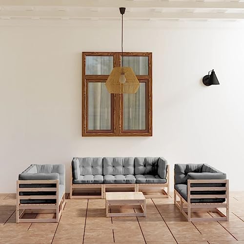 8-TLG. Garten-Lounge-Set mit Kissen Kiefer Massivholz Gartenmöbel, Gartenmöbel-Sets von KLYEON