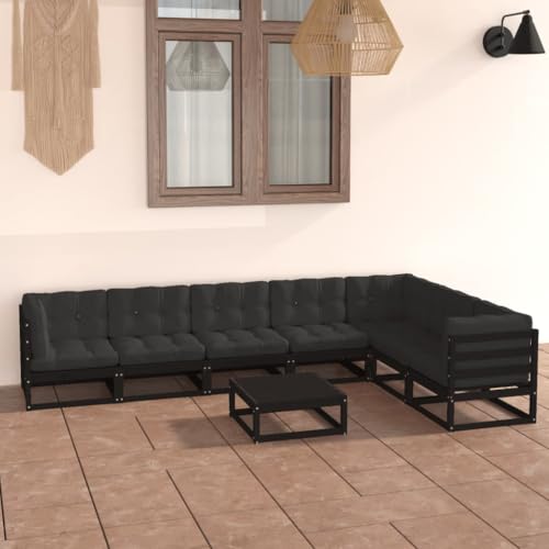 8-TLG. Garten-Lounge-Set mit Kissen Schwarz Massivholz Kiefer Gartenmöbel, Gartenmöbel-Sets von KLYEON