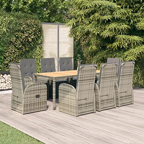 9-TLG. Garten-Essgruppe mit Kissen Grau Poly Rattan Gartenmöbel, Gartenmöbel-Sets von KLYEON