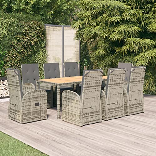 9-TLG. Garten-Essgruppe mit Kissen Grau Poly Rattan Gartenmöbel, Gartenmöbel-Sets von KLYEON