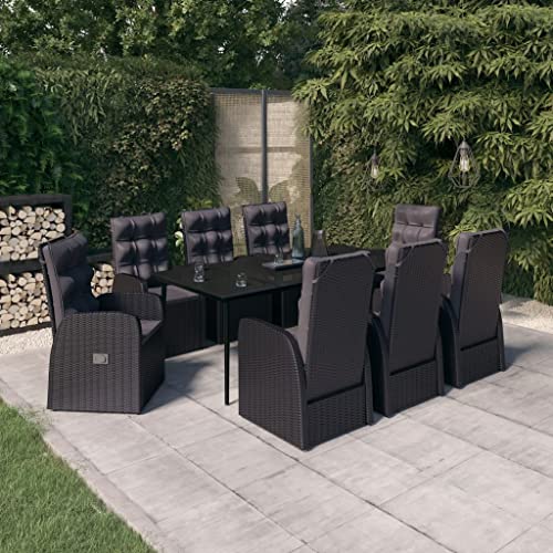 9-TLG. Garten-Essgruppe mit Kissen Schwarz Gartenmöbel, Gartenmöbel-Sets von KLYEON
