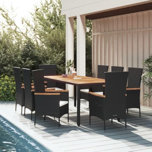 9-TLG. Garten-Essgruppe mit Kissen Schwarz Poly Rattan Gartenmöbel, Gartenmöbel-Sets von KLYEON