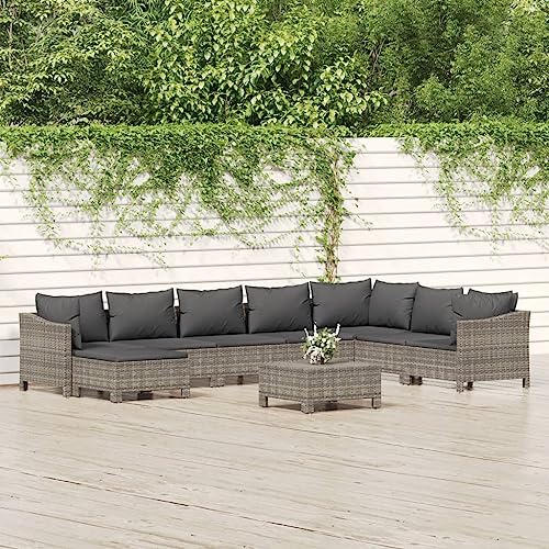 9-TLG. Garten-Lounge-Set mit Kissen Grau Poly Rattan Gartenmöbel, Gartenmöbel-Sets 9-TLG. Garten-Lounge-Set mit Kissen Grau Poly Rattan Gartenmöbel, Gartenmöbel-Sets von KLYEON