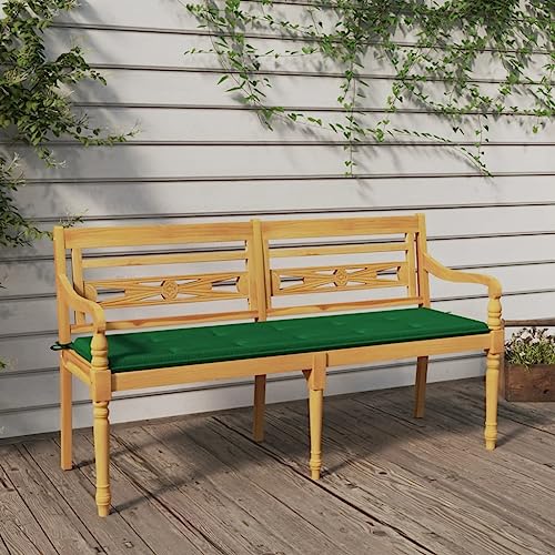 Batavia-Bank mit Grünem Kissen 150 cm Massivholz Teak Gartenmöbel von KLYEON