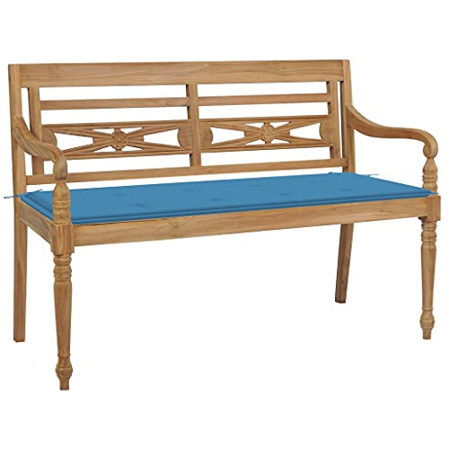 Batavia-Gartenbank mit Blauem Kissen 120 cm Teak Massivholz Gartenmöbel von KLYEON