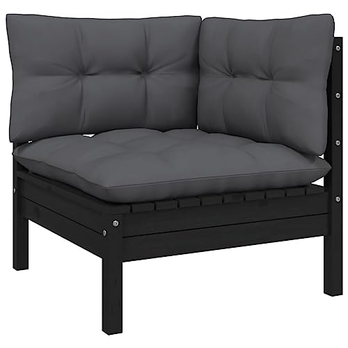 Garten-Ecksofa mit Kissen in Schwarz Massivholz Kiefer Garten Sofa von KLYEON