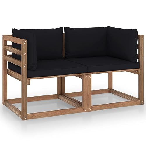 Garten-Palettensofa 2-Sitzer mit Kissen in Schwarz Kiefernholz Gartenmöbel, Gartenmöbel-Sets von KLYEON
