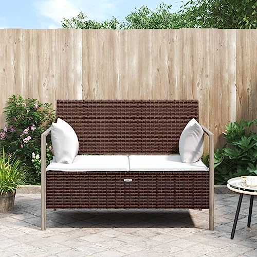 Gartenbank 2-Sitzer mit Kissen Braun Poly Rattan Gartenmöbel von KLYEON