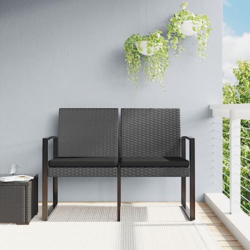 Gartenbank 2-Sitzer mit Kissen Dunkelgrau PP-Rattan Gartenmöbel von KLYEON