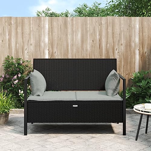 Gartenbank 2-Sitzer mit Kissen Schwarz Poly Rattan Gartenmöbel von KLYEON