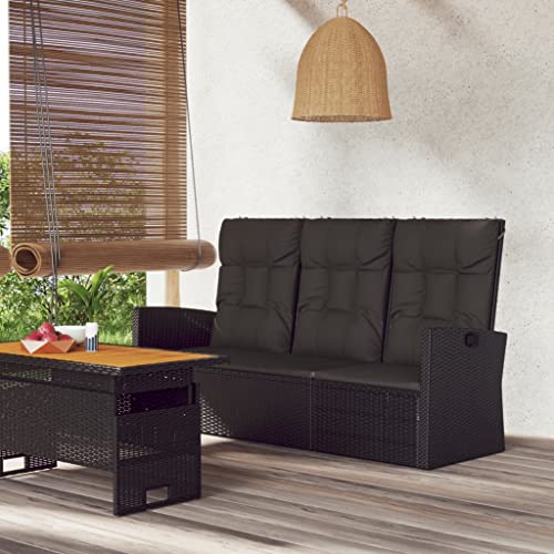 Gartenbank mit Liegefunktion & Kissen Schwarz 173cm Poly Rattan Gartenmöbel von KLYEON